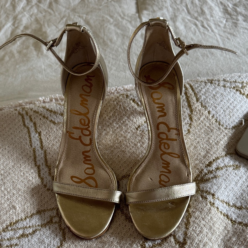 Sam Edelman Metallic Gold Ankle-Strap Heels